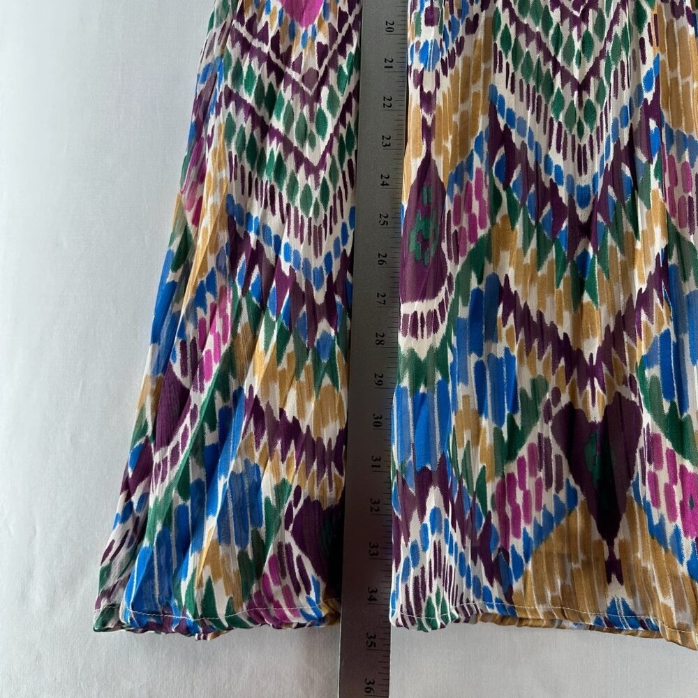 Lascana Pleated Midi Skirt Size 8 Geometric Ikat Lined Elastic Waist Multi-Color - Picture 9 of 12